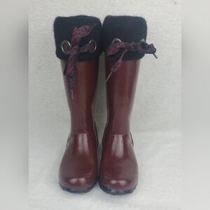 BOGS Alex Solids Lined Rain Boot Women's 6 Ribbon Black Brown Port Red